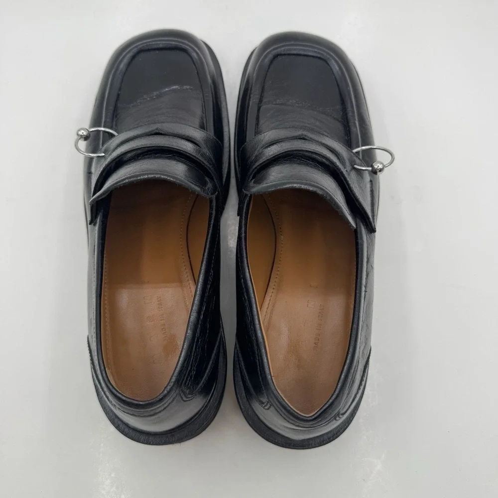 Marni O-Ring Penny Loafers Platform Black Shiny Leather Sz EU Sz 39.5 Italy